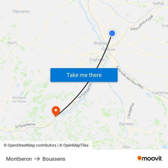 Montberon to Boussens map