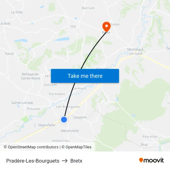Pradère-Les-Bourguets to Bretx map