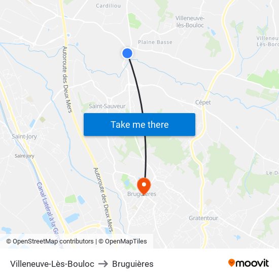 Villeneuve-Lès-Bouloc to Bruguières map