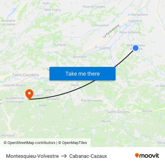 Montesquieu-Volvestre to Cabanac-Cazaux map