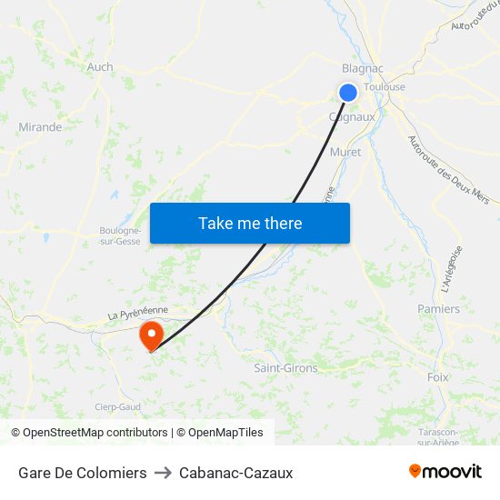 Gare De Colomiers to Cabanac-Cazaux map