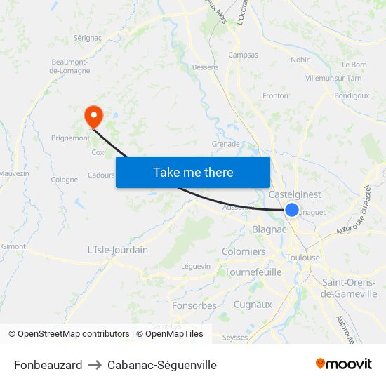 Fonbeauzard to Cabanac-Séguenville map