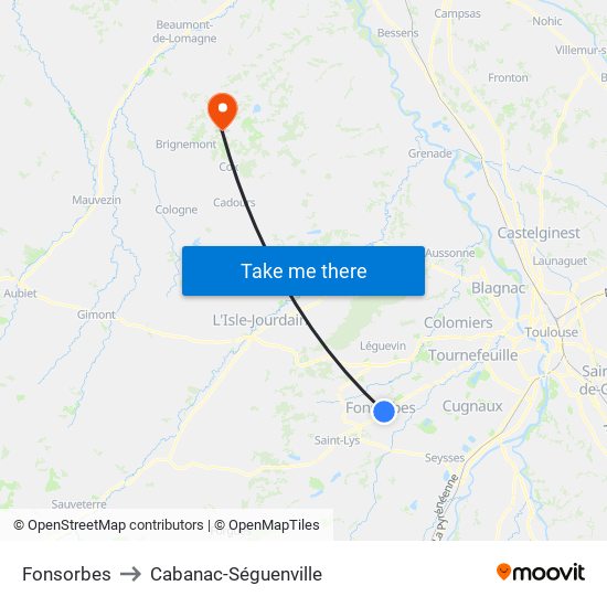 Fonsorbes to Cabanac-Séguenville map