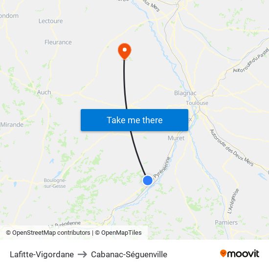 Lafitte-Vigordane to Cabanac-Séguenville map