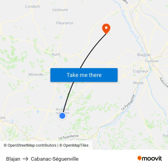 Blajan to Cabanac-Séguenville map