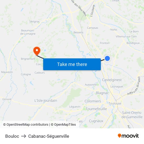 Bouloc to Cabanac-Séguenville map