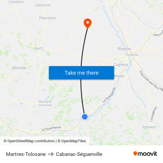 Martres-Tolosane to Cabanac-Séguenville map