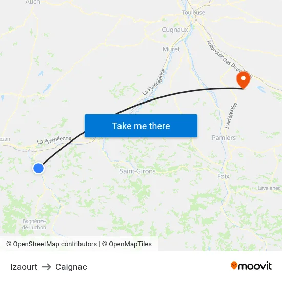 Izaourt to Caignac map