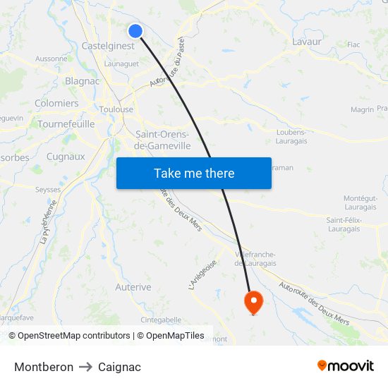 Montberon to Caignac map