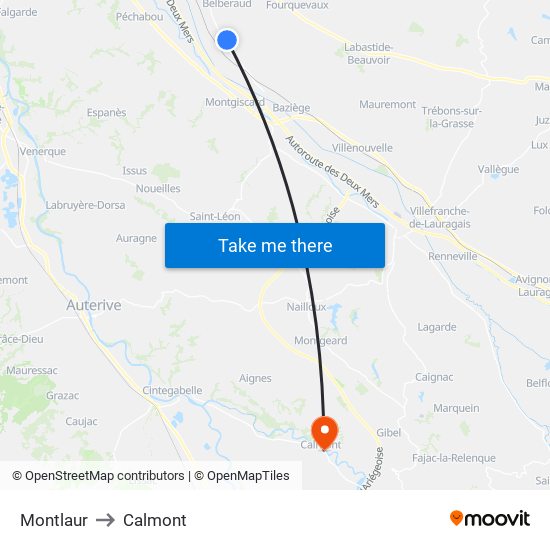 Montlaur to Calmont map