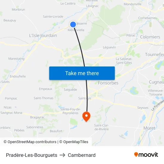 Pradère-Les-Bourguets to Cambernard map