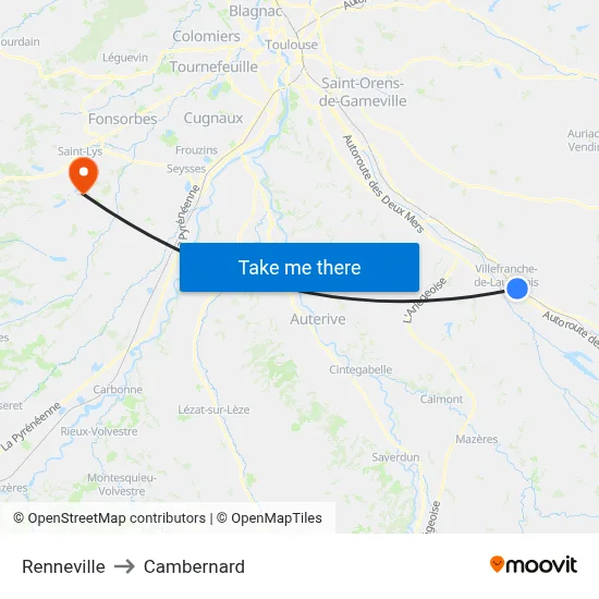 Renneville to Cambernard map