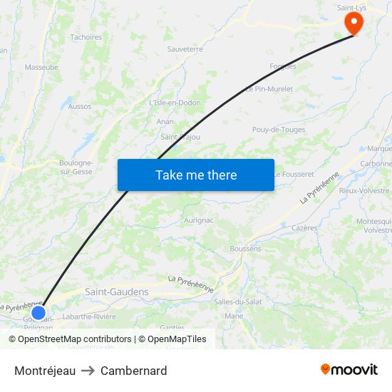 Montréjeau to Cambernard map