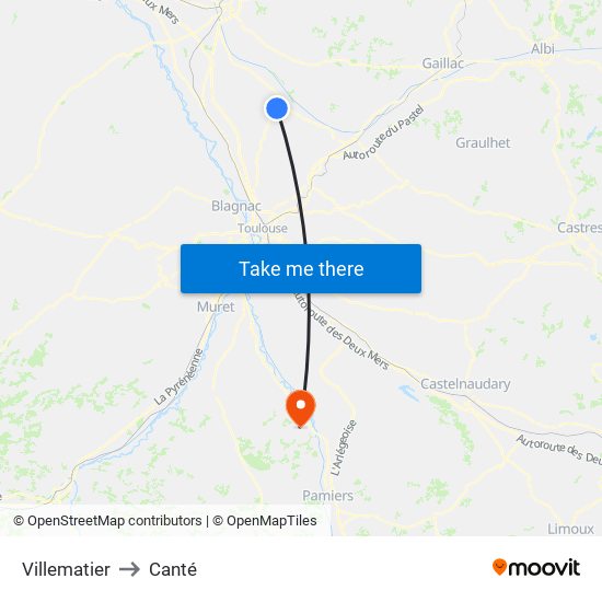 Villematier to Canté map