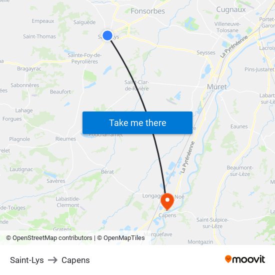 Saint-Lys to Capens map