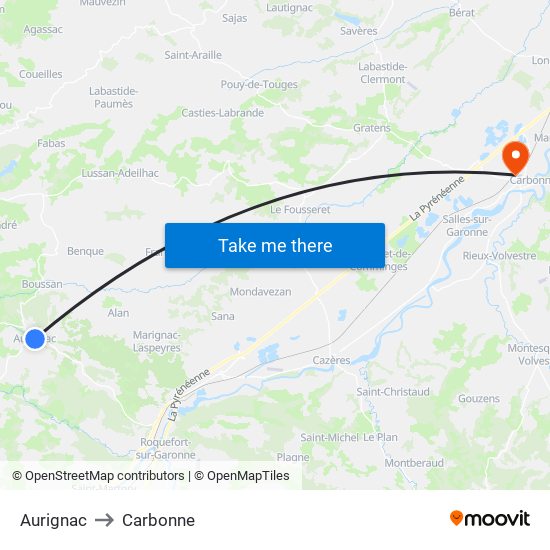 Aurignac to Carbonne map