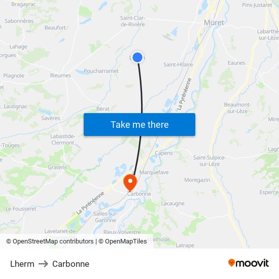 Lherm to Carbonne map