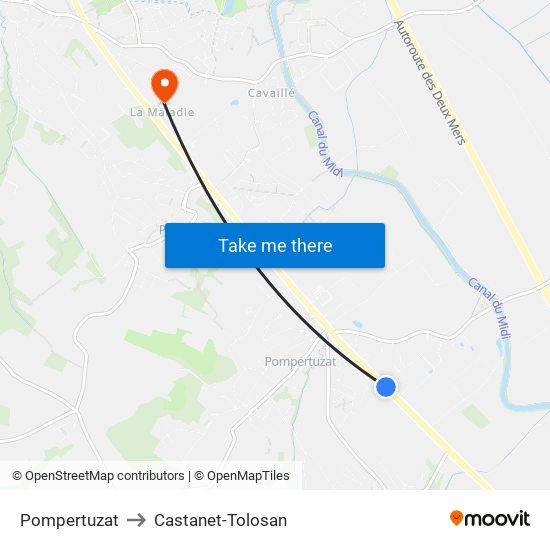 Pompertuzat to Castanet-Tolosan map