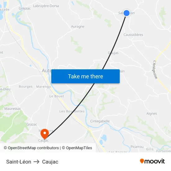 Saint-Léon to Caujac map