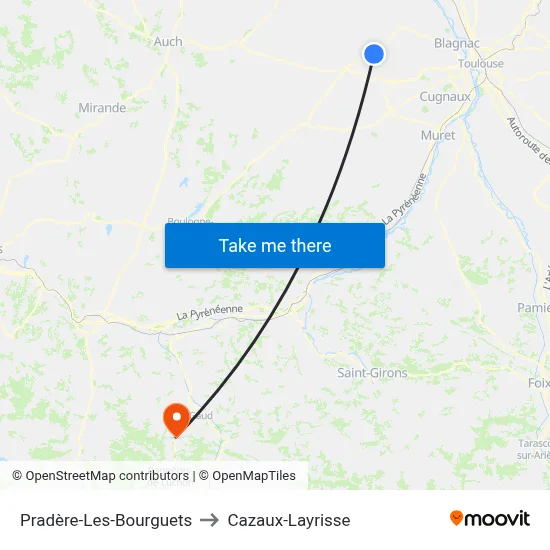 Pradère-Les-Bourguets to Cazaux-Layrisse map