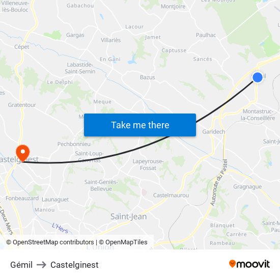 Gémil to Castelginest map