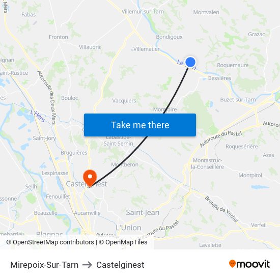 Mirepoix-Sur-Tarn to Castelginest map