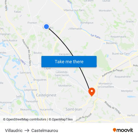 Villaudric to Castelmaurou map