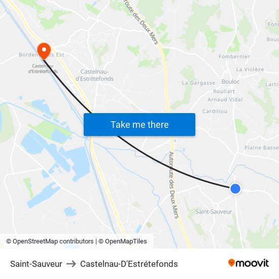 Saint-Sauveur to Castelnau-D'Estrétefonds map