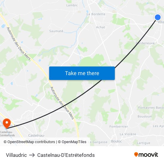 Villaudric to Castelnau-D'Estrétefonds map