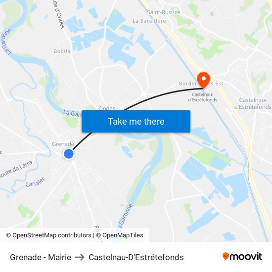 Grenade - Mairie to Castelnau-D'Estrétefonds map