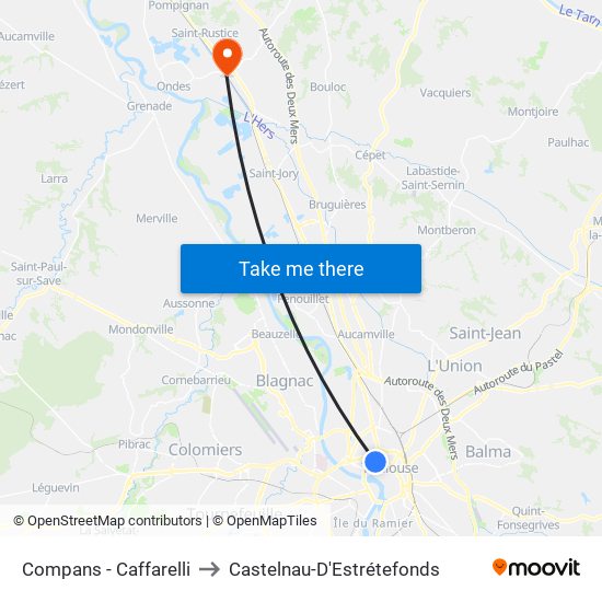 Compans - Caffarelli to Castelnau-D'Estrétefonds map