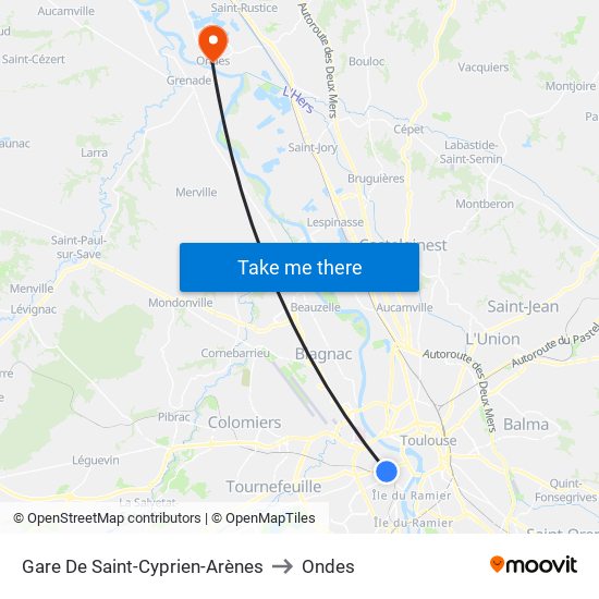 Gare De Saint-Cyprien-Arènes to Ondes map