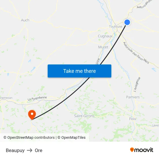 Beaupuy to Ore map