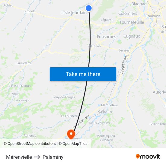 Mérenvielle to Palaminy map