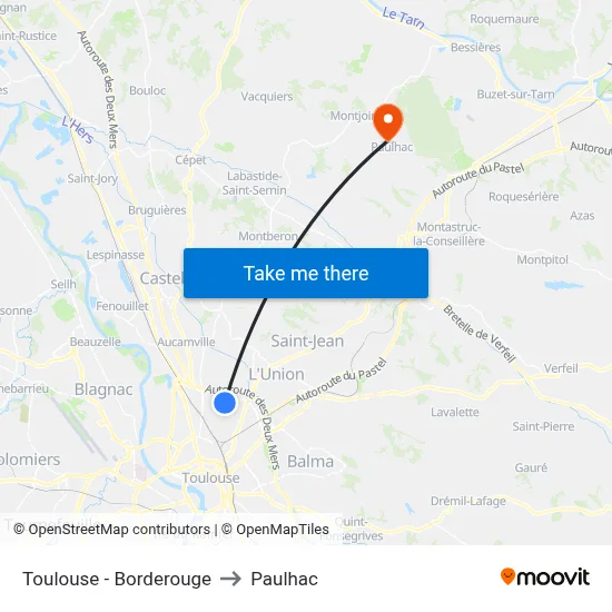 Toulouse - Borderouge to Paulhac map