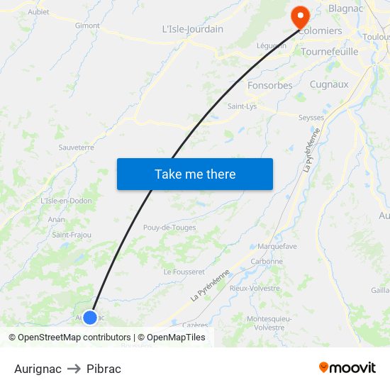 Aurignac to Pibrac map