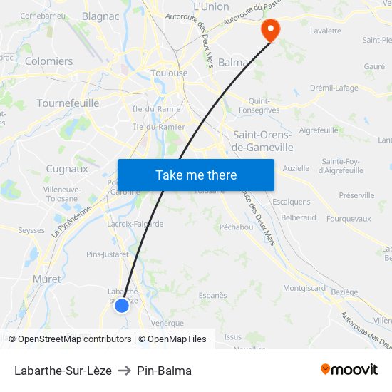 Labarthe-Sur-Lèze to Pin-Balma map