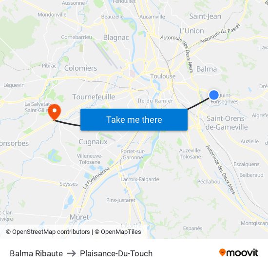 Balma Ribaute to Plaisance-Du-Touch map