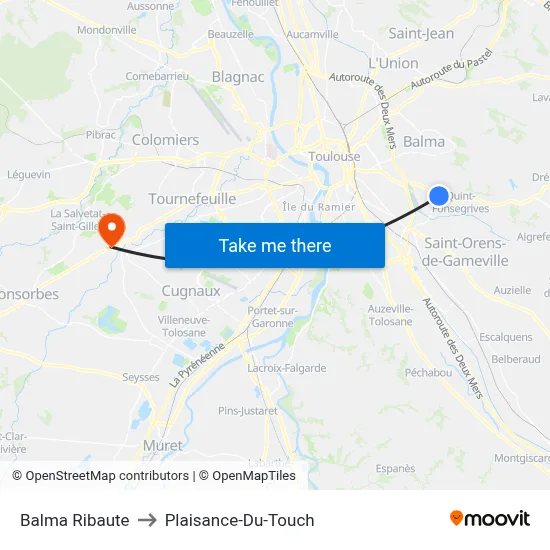 Balma Ribaute to Plaisance-Du-Touch map