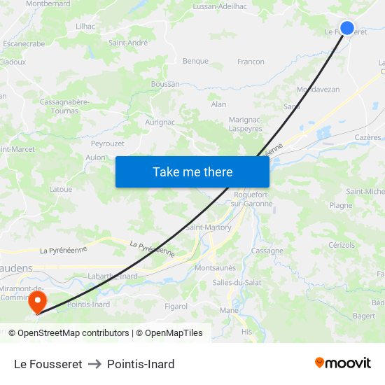 Le Fousseret to Pointis-Inard map