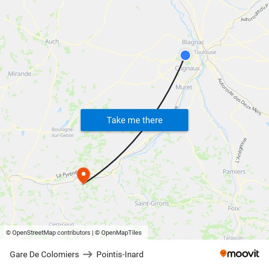 Gare De Colomiers to Pointis-Inard map