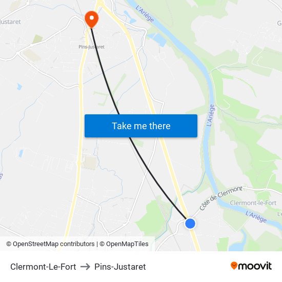 Clermont-Le-Fort to Pins-Justaret map