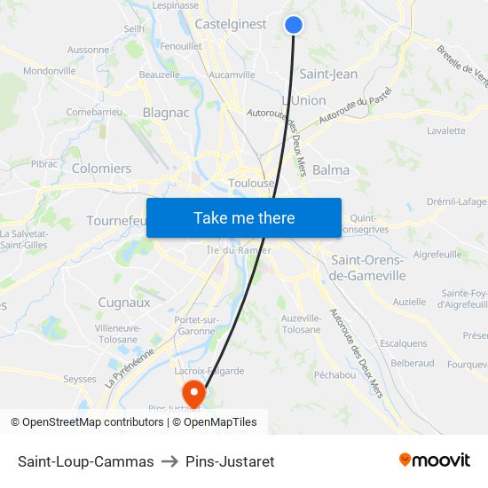 Saint-Loup-Cammas to Pins-Justaret map