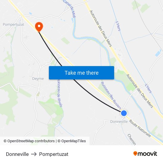 Donneville to Pompertuzat map