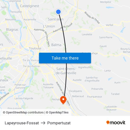 Lapeyrouse-Fossat to Pompertuzat map