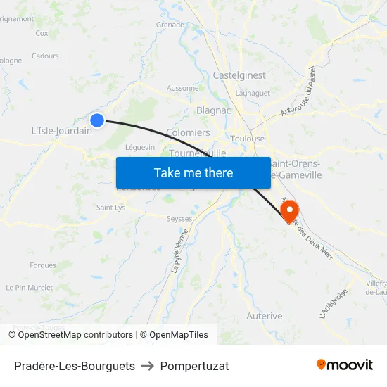 Pradère-Les-Bourguets to Pompertuzat map
