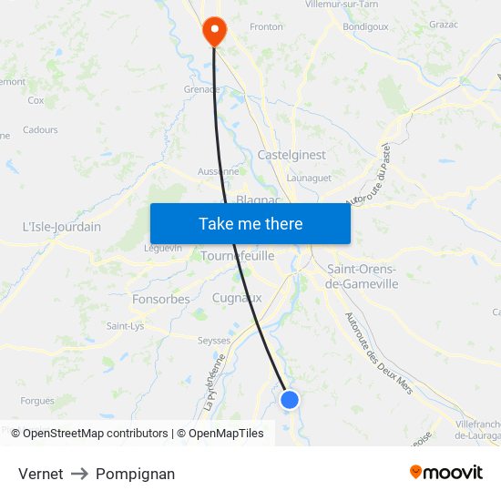 Vernet to Pompignan map