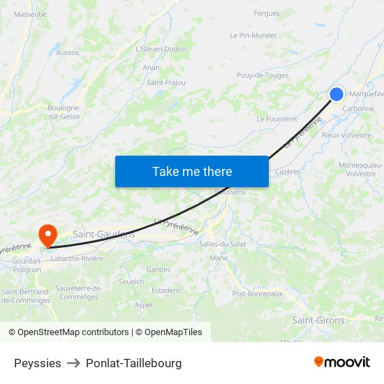 Peyssies to Ponlat-Taillebourg map