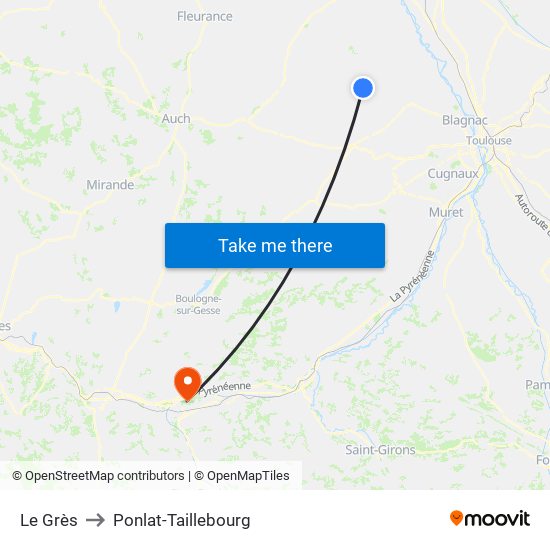 Le Grès to Ponlat-Taillebourg map