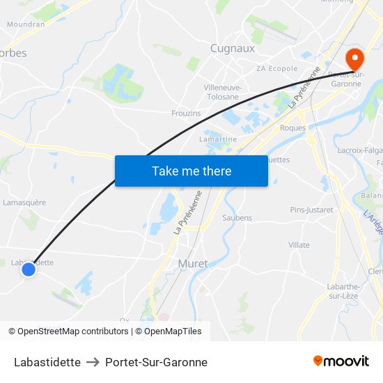 Labastidette to Portet-Sur-Garonne map